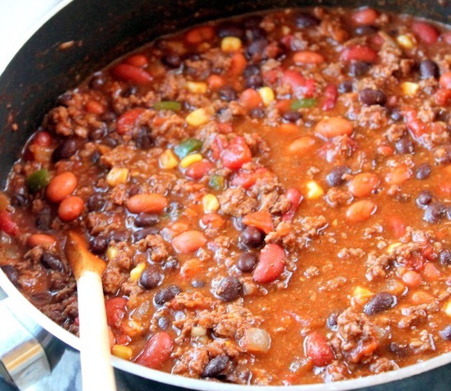 Black bean chili and roasted orange peppers